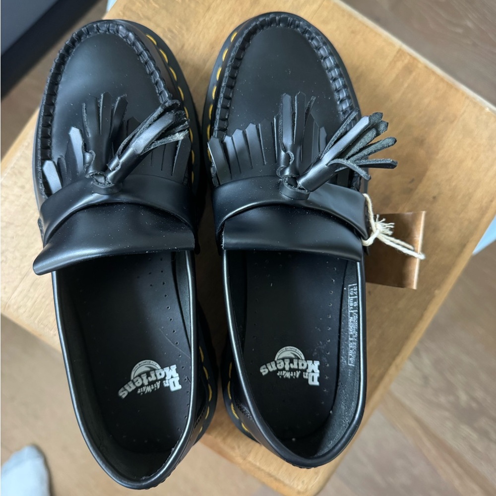 NWOT Dr. Martens Black Tassel Kiltie Loafers with Yellow Stitching